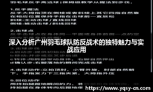 深入分析广州羽毛球队防反战术的独特魅力与实战应用